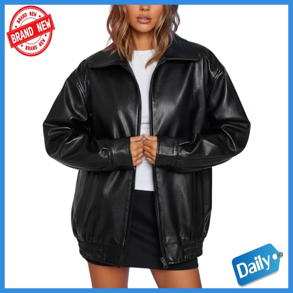 Oversized Lambskin Leather Motorcycle Jacket Plus Size Aviator Coat